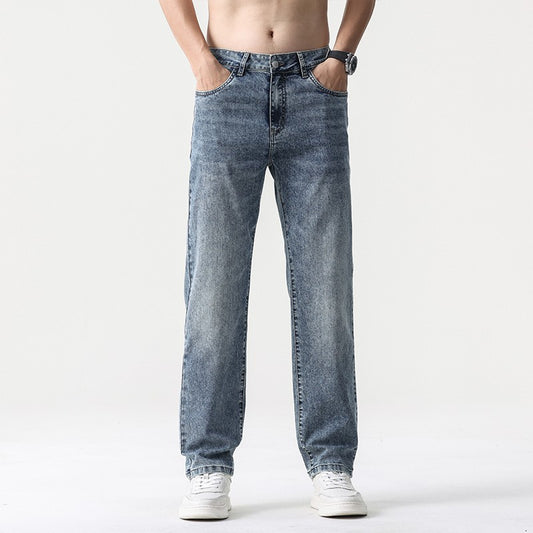 Classic Loose Straight Wide Leg Pants High Quality Washed Denim Trousers man thin cool Elastic Men's Casual regular fit Jeans