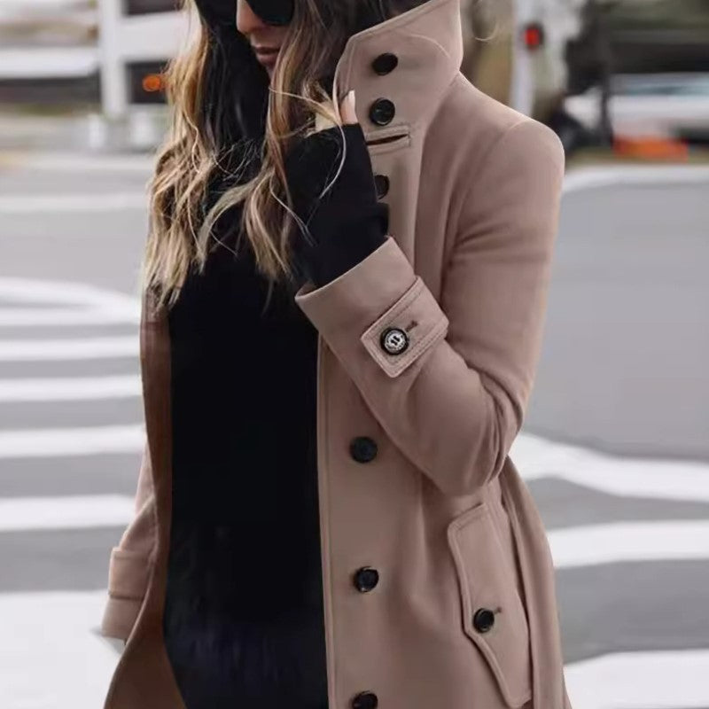 Autumn Winter New Woolen Coat Women's Slim Fit Cardigan Large Coat Women Long Sleeve Single Breasted Stand Collar Trench coats