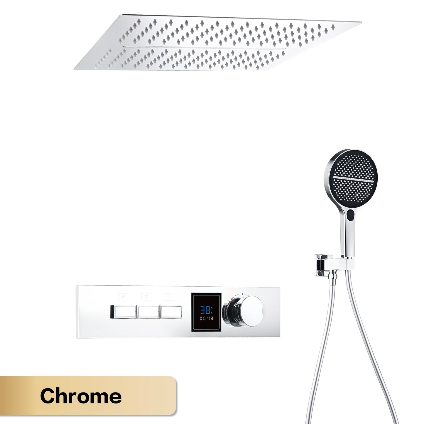 Luxury gun gray brass shower system with LED digital display design Wall mounted constant temperature 3-function bathroom faucet