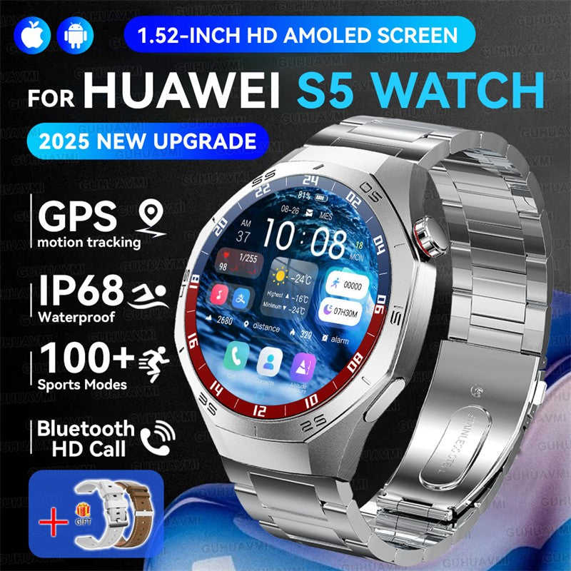 Smartwatch GUHUAVMI GT5 Pro 2025 Masculino com Tela HD AMOLED, GPS, Monitor de Trajetória de Movimento, Frequência Cardíaca, Chamada Bluetooth e 1.52", IP68