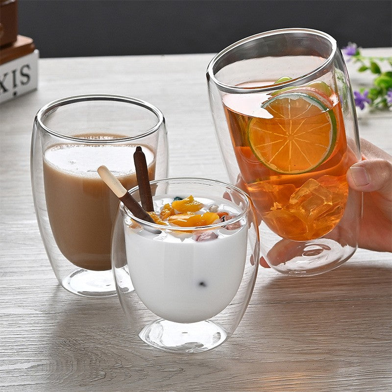 Copo de Vidro de Parede Dupla Resistente ao Calor 80-650ml Copos Transparentes para Cerveja Leite Café Água Atacado Conjunto de Canecas de Vidro para Beber Presente