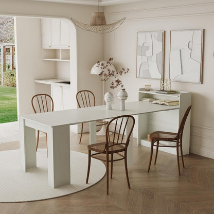 DMAITH 2099 White Extendable Dining Table with Storage for 210 People Modern Modular Extension Table SpaceSaving Extra Long Fol