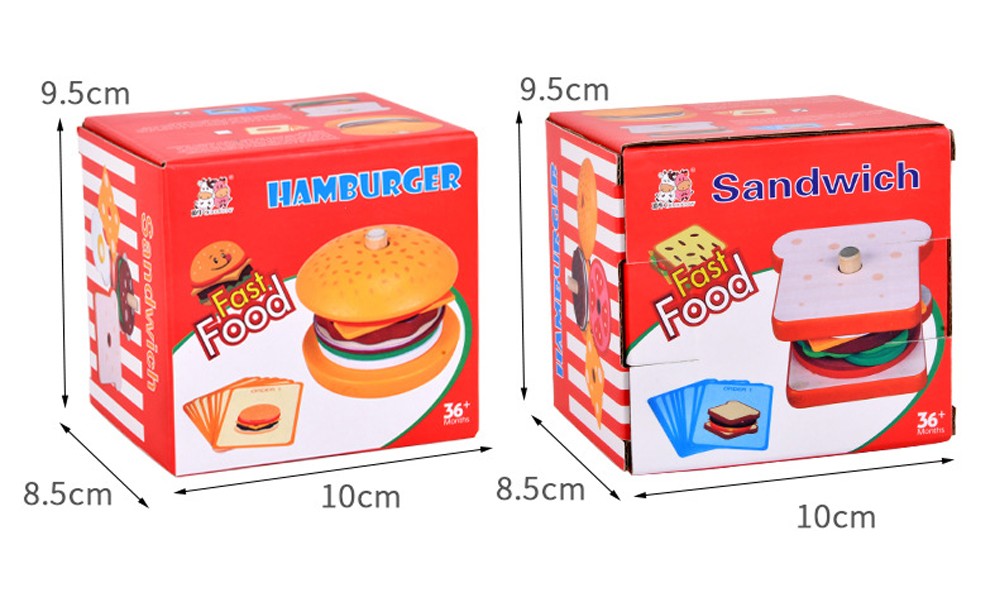 Wooden Burger Sandwich Stacking Toys For Toddler Kids Preschool Learning Educational Toys Pretend Play Food Kitchen Toys Gifts