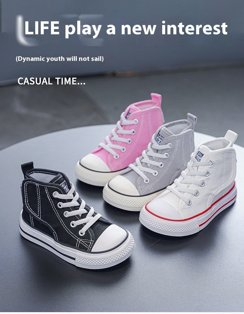 Spring and Autumn New Children's Canvas Shoes Boys High-Top White Shoes Girls Casual Shoes Parent-Child Shoes Board Shoes
