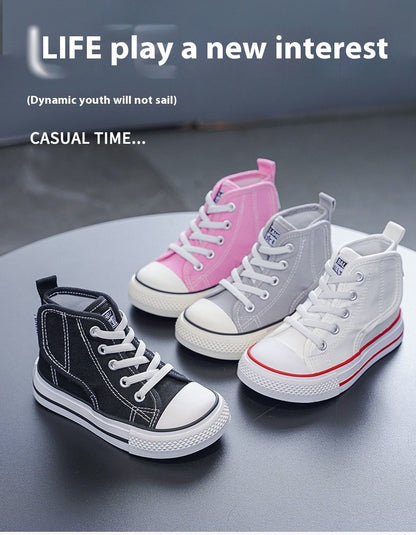 Spring and Autumn New Children's Canvas Shoes Boys High-Top White Shoes Girls Casual Shoes Parent-Child Shoes Board Shoes