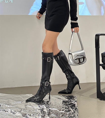 New Style Thin High Heel Women Boots 2024 Pointed Toe Women's High Tube Thinner-looked High Heel Long Boots Zip Boots Mujer D109