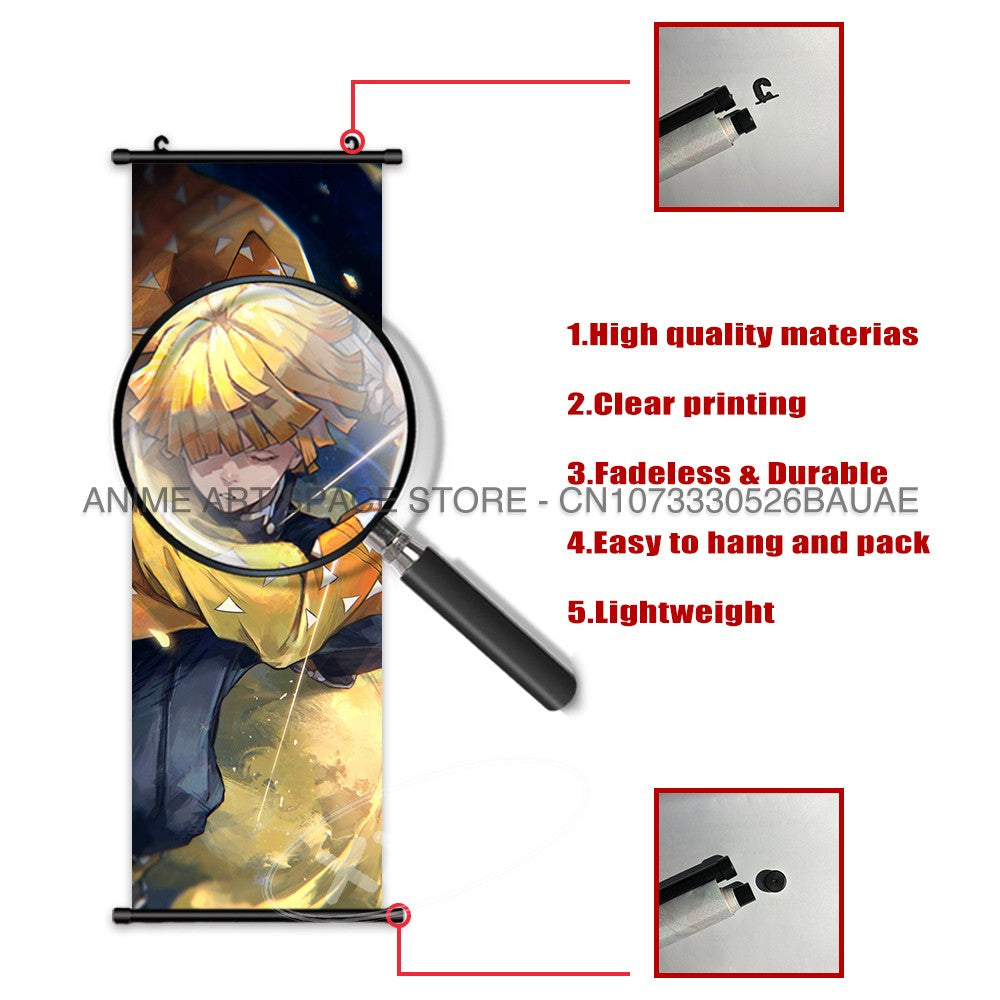Demon Slayer Hanging Painting Decoração de Casa Kamado Tanjirou Arte de Parede Pôster de Anime Uzui Tengen Rolos de Lona Imagens Sala de Estar
