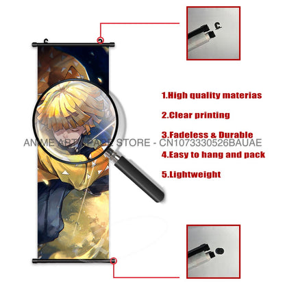 Demon Slayer Hanging Painting Decoração de Casa Kamado Tanjirou Arte de Parede Pôster de Anime Uzui Tengen Rolos de Lona Imagens Sala de Estar
