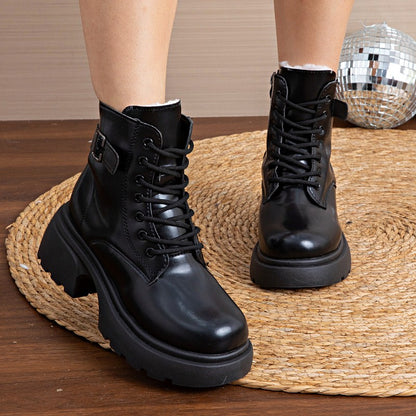 Brown Retro  Boots For Women British Style2025Autumn And Winter New Thick-Soled Height-Increasing Short Boots With