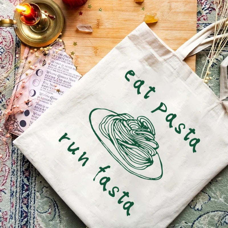 1pcs Pasta Lover Club Artistic Print Canvas Tote Bag Vintage Style Art Bag Luggage Bag Reusable Shoulder Bags