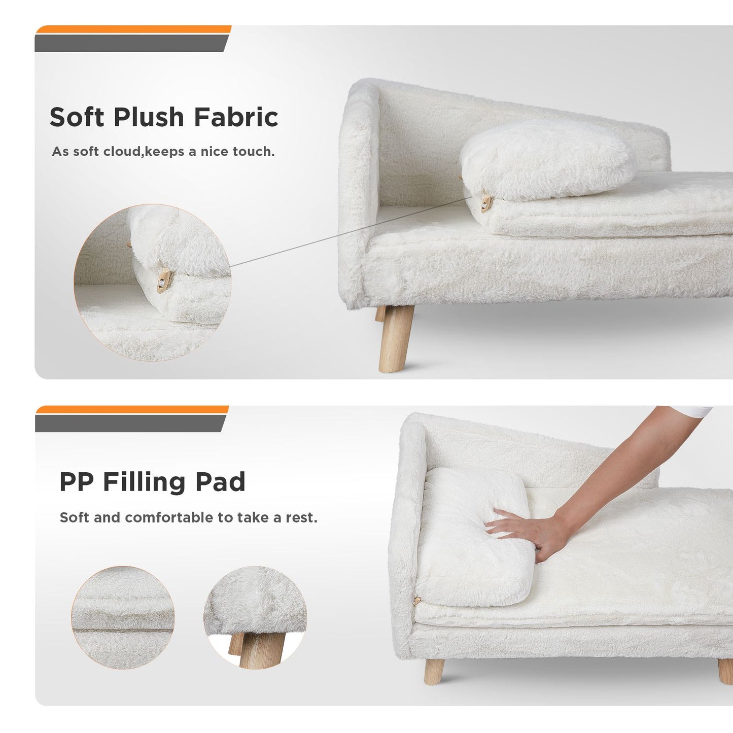 Cama Elevada para Animais de Estimação, Cama Nórdica para Animais de Estimação com Almofada Aconchegante Impermeável, Sofá-Cama para Animais de Estimação com Pernas de Madeira Resistentes para Cães e Gatos Pequenos