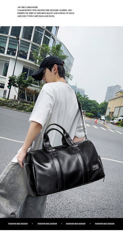 Large Capacity Travel Bag PU Travel Handbag Men Carry On Luggage Duffle Bags Soft Casual Black Big Weekend Bags Travelling Tote