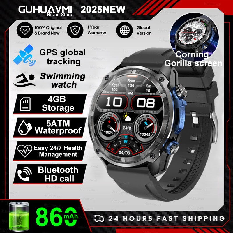 NEW 4GB Memory Video Player Smart Watch AMOLED With GPS Offline Maps Military Sports Smartwatch Men 30m Swim Waterproof Bracelet