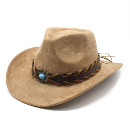 New Suede Western Cowboy Hat Men Women Vintage Gentleman Lady Jazz Cowgirl Panama Sun Cap Wide Brim Cloche Church Fedora Hats