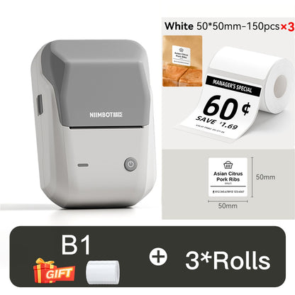 NIIMBOT B1 Portable Thermal Printer With Tapes 2 Inch Adhesive Label Printer Mini Bluetooth Sticker Maker Support Smartphones PC