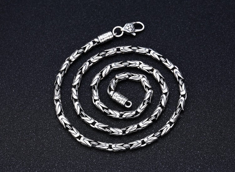 Nova Moda 100% Pura Joia de Prata S925 Retrô 6MM de Espessura Mantra de Seis Caracteres Colares Masculinos de Personalidade na Moda