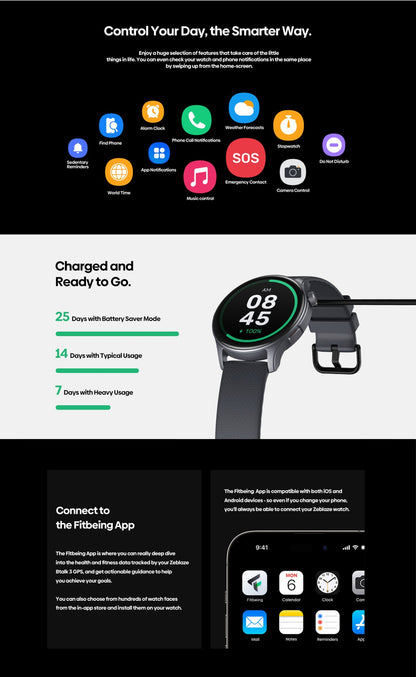 Novo Zeblaze Btalk 3 GPS Smartwatch Tela AMOLED de 1,43" Dupla Pulseira Chamada Bluetooth Relógio Esportivo Monitoramento de Frequência Cardíaca SpO2 Estresse