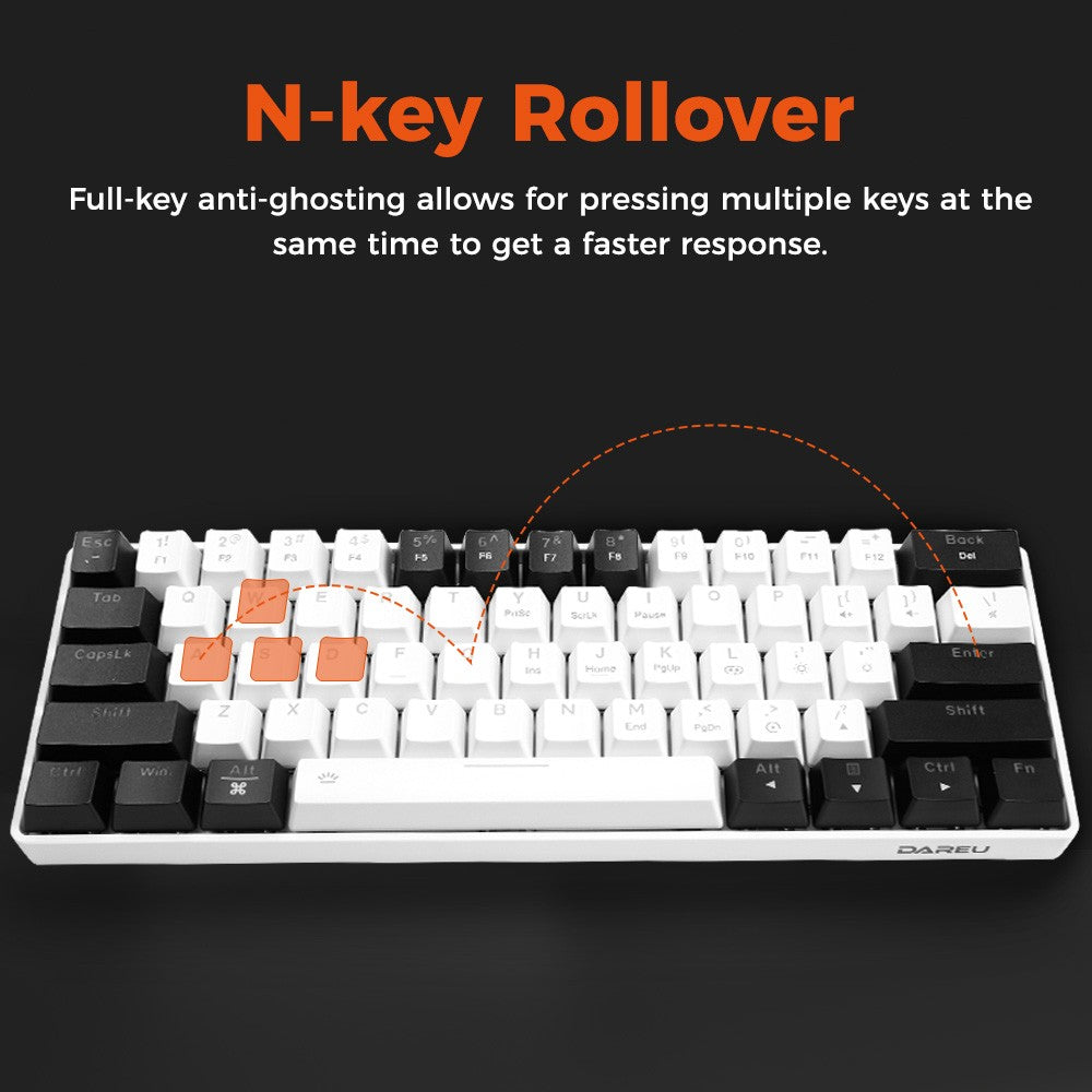 Teclado Mecânico com Fio DAREU EK861S RGB 61 Teclas Switches Vermelhos Keycaps ABS N-Key Rollover com Pés Magnéticos