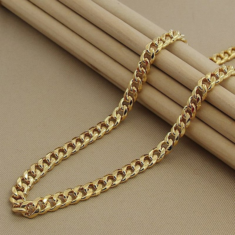 24K 999 Real Gold Cuban Link Necklace for Men, 10MM Width 60cm Length, Bold Durable Design