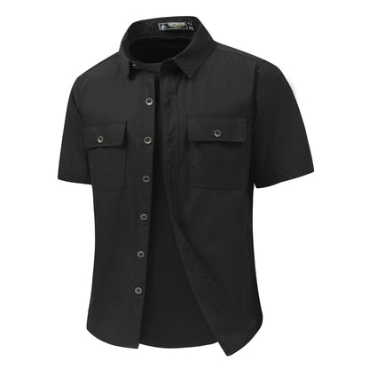 Summer Men Short Sleeve Cargo Breathable Shirt Man Casual Tactic Military Shirts Men Multi Pocket Outdoor Hike Safari Work Shirt