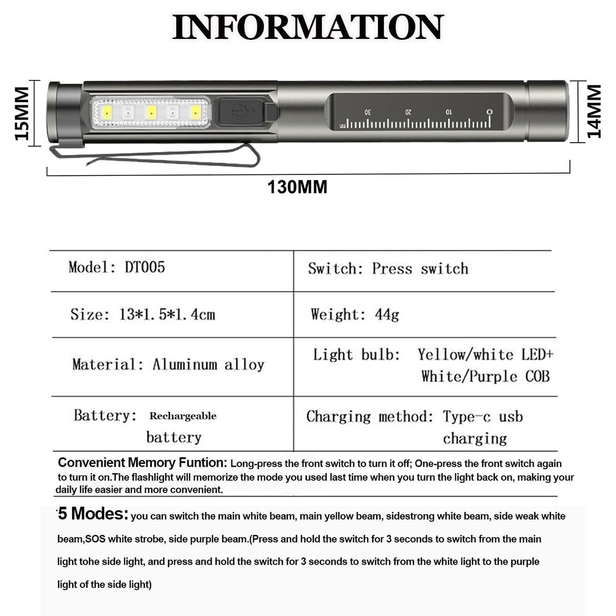 Rechargeable Medical Pen Light Flashlight Multifunctional Led For Nurses Doctor Portable With Clip Inspection Pocket Examination