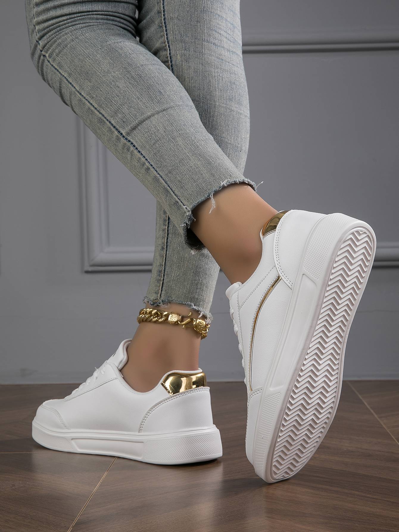 Baasploa Tênis Casual Feminino de Couro com Plataforma para Mulheres Clássicos Confortáveis Sapatos de Skate Antiderrapantes