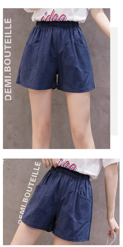 2024 Women Summer Cotton Shorts Casual Solid Pockets Basic Shorts Elastic Waist loose shorts Soft Cool female Outwear Shorts