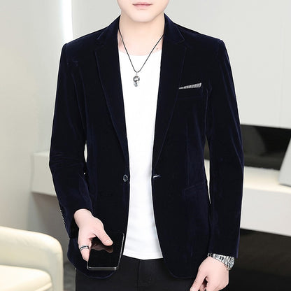 Gold Velvet Suit Men's Trendyy Performance Suit Spring & Fall All Year Round Slim Thin Youth Dress Groomsmen Groom's Dress Wedding Party Suit