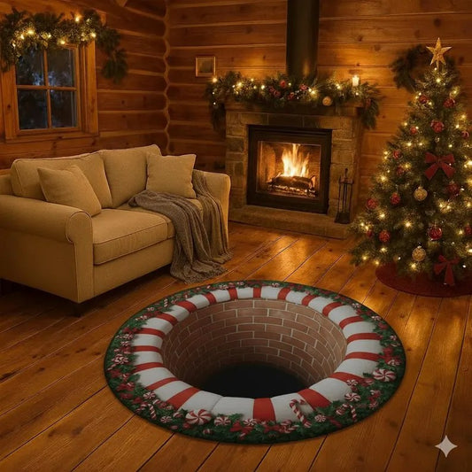 3D Christmas Village Rug Festive Round Carpet Snowy Cottage Design Cozy Holiday Decoration for Living Room Bedroom or Gift Idea