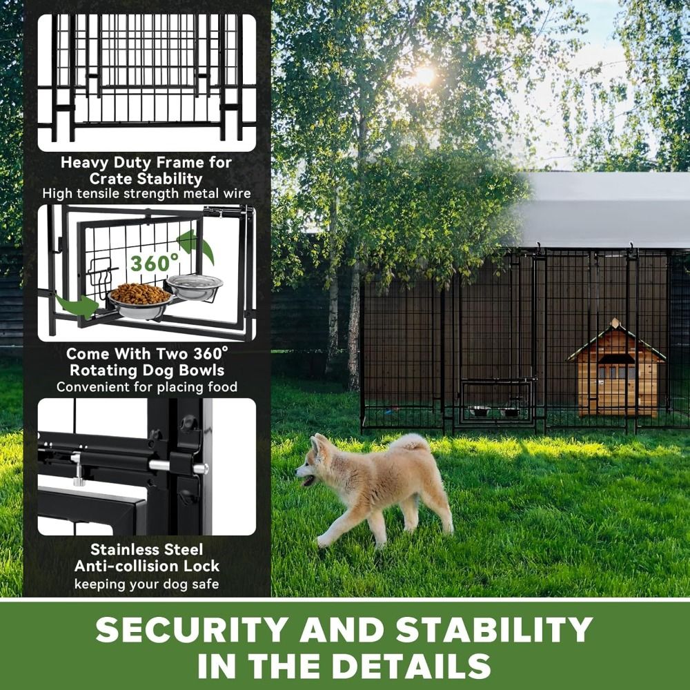 Outdoor Dog Kennel, Heavy Duty Welded Wire Steel Dog kennels with Secure Lock for Outside, Dog Pen with Waterproof