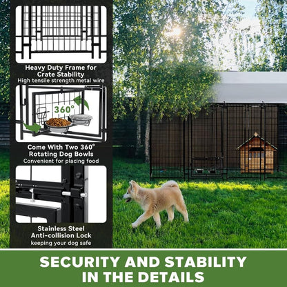 Outdoor Dog Kennel, Heavy Duty Welded Wire Steel Dog kennels with Secure Lock for Outside, Dog Pen with Waterproof