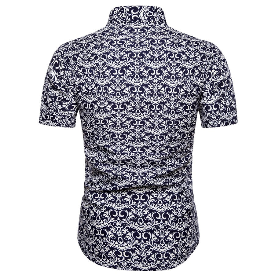 Summer New Men's Short Sleeved Shirt Thin Collar Hawaiian Style Floral Shirt Vacation Series Men's Shirt