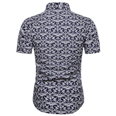 Summer New Men's Short Sleeved Shirt Thin Collar Hawaiian Style Floral Shirt Vacation Series Men's Shirt