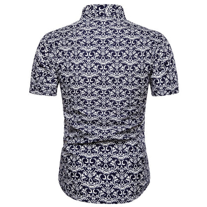 Summer New Men's Short Sleeved Shirt Thin Collar Hawaiian Style Floral Shirt Vacation Series Men's Shirt
