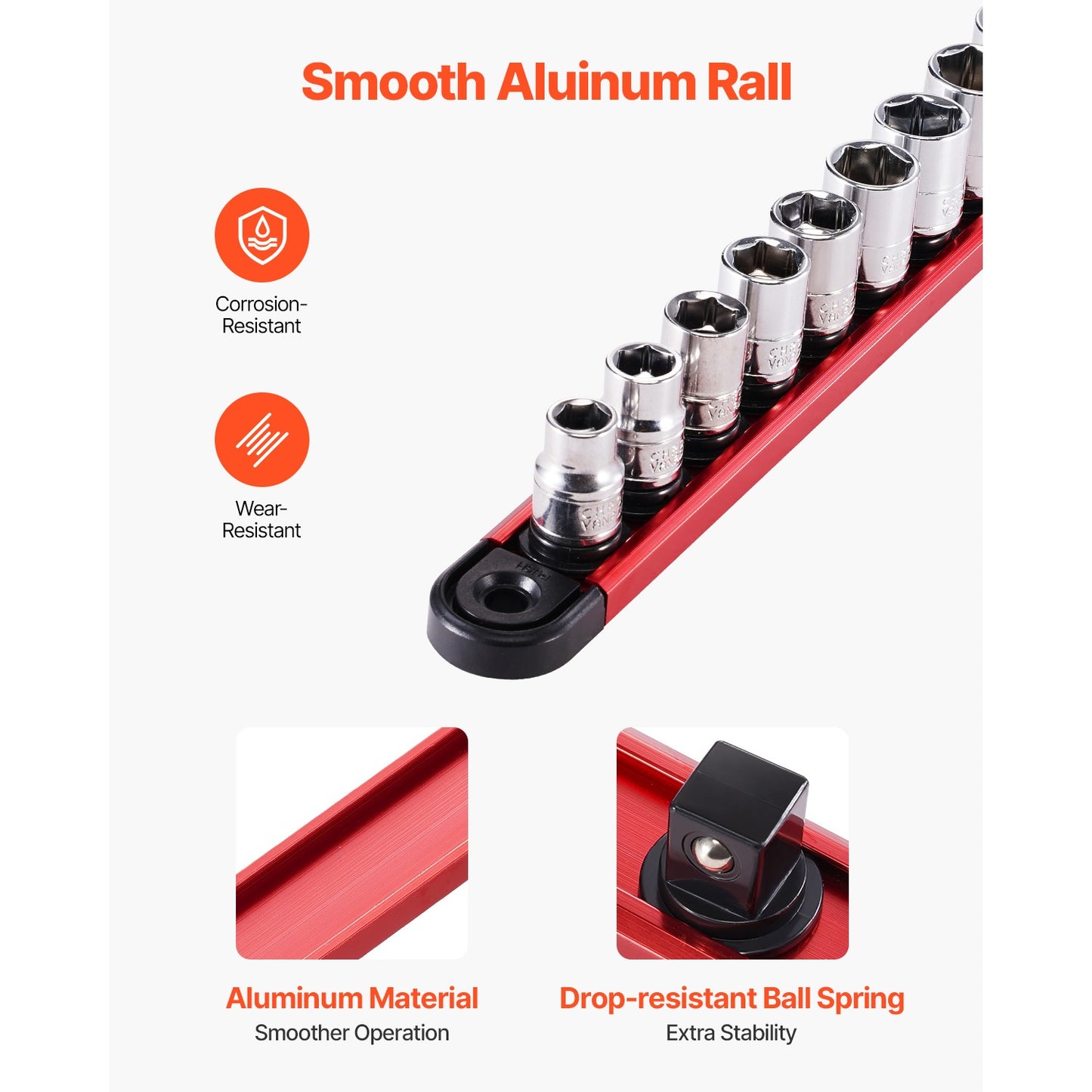 SucceBuy Conjunto de Trilhos Organizadores Magnéticos de Soquetes, 3 Peças, Métrico e SAE, Suporte de Soquetes de Alumínio 3/8'' 1/2'' com Clipes de 360° para Caixa de Ferramentas
