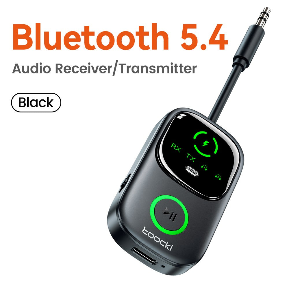Adaptador Transmissor Receptor de Áudio Bluetooth 5.4 Toocki RT/TX 2 em 1 para TV Fones de Ouvido Carros Voos Dongle Bluetooth AUX 3.5mm