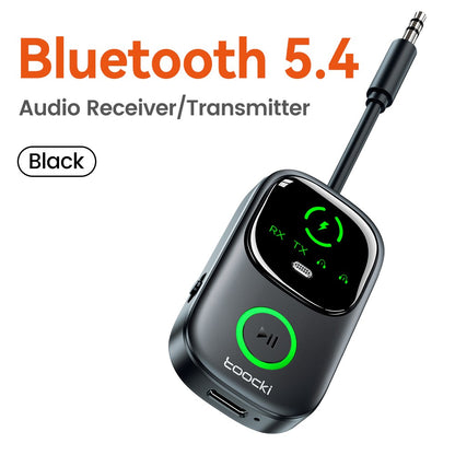 Adaptador Transmissor Receptor de Áudio Bluetooth 5.4 Toocki RT/TX 2 em 1 para TV Fones de Ouvido Carros Voos Dongle Bluetooth AUX 3.5mm