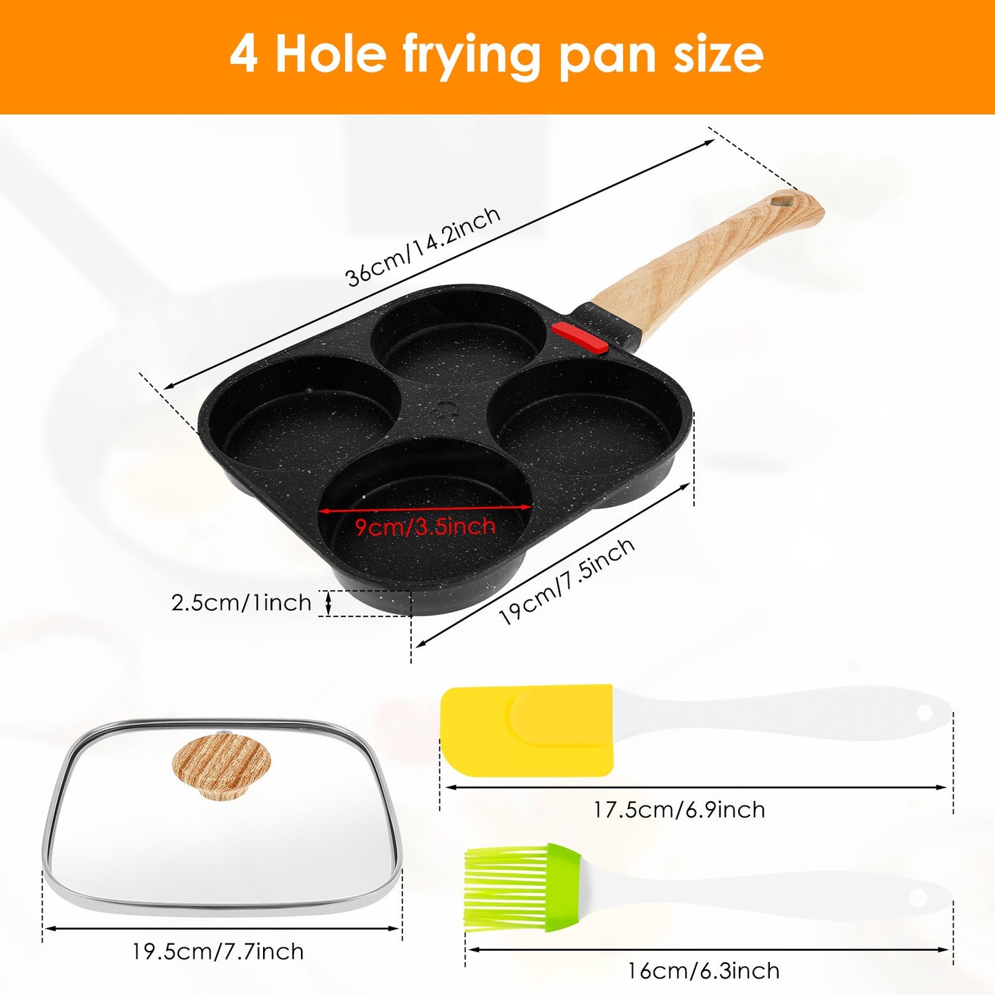 Frigideira Antiaderente para Fritar Ovos 4 Copos com Pincel de Óleo e Tampa, Frigideira de Omelete e Panqueca para Fogão a Gás e Indução
