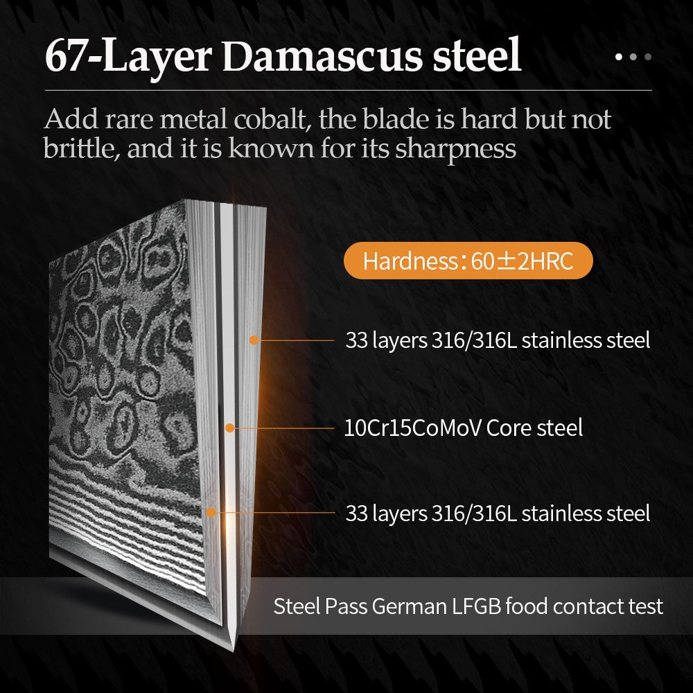 XINZUO 7PCS VG10 Damascus Steel Knife Set 67 Layers Rosewood Handle 60HRC Sharpness International Standard Gift Box Kitchen Tool