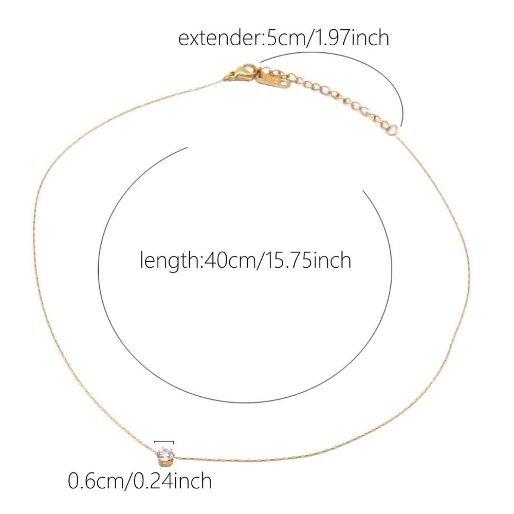 Colar Feminino Dourado Banhado a Ouro Aço Inoxidável Charm de Zircônia Delicado Minimalista Corrente Redonda de Zircônia Transparente Antiferrugem Joia