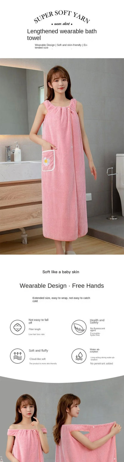 Bath Towel Household Women Wearable Wrap Adults Absorb Water Polyester Dry Hair Skirt Long Style Bathroom Washable Bathrobe