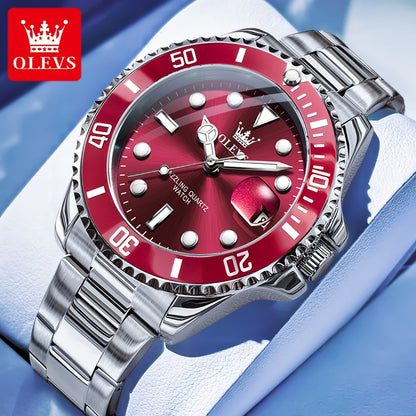 OLEVS 5885 Man Watch Original Brand Waterproof Quartz Watch Stainless Steel Strap Automatic Date Mens Gifts Watches For Man