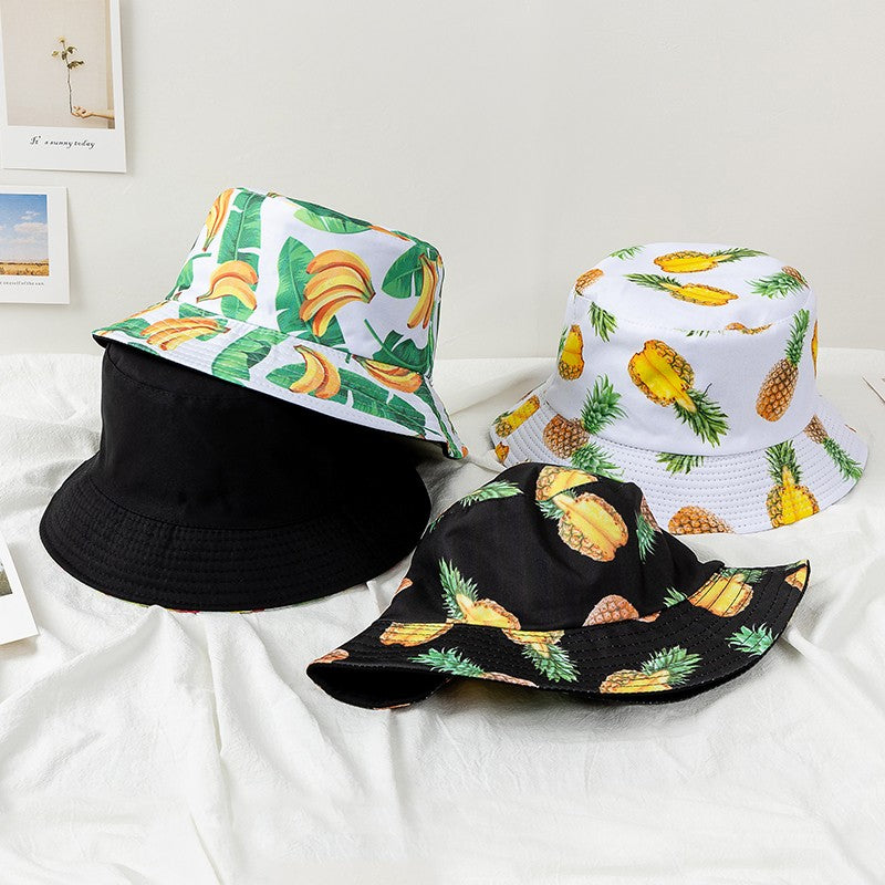 Chapéu Bucket Unissex Quente de Verão com Estampa de Frutas, Dupla Face, Chapéu de Sol Feminino, Chapéu Panama Clássico Masculino