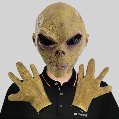B95F Full Face Alien Mask for Adults Halloween Alien Mask Gloves Set, Alien Cosplay Costumes Props, for Halloween Party