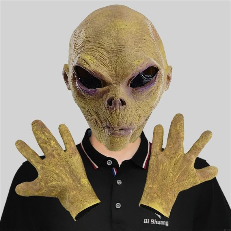 B95F Full Face Alien Mask for Adults Halloween Alien Mask Gloves Set, Alien Cosplay Costumes Props, for Halloween Party