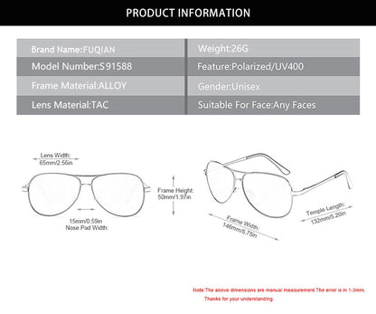 Classic Pilot Polarized Sunglasses Men Women Fashion Metal Aviation Sun Glasses Vintage Black Driving Shades UV400