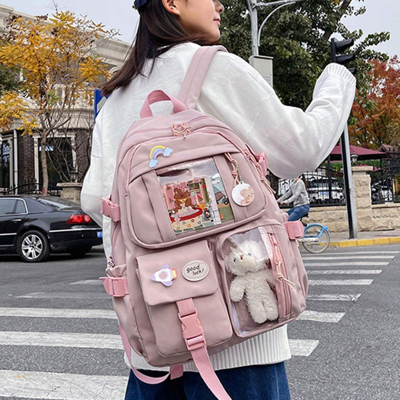 Mochila Feminina Fofa Desenho Animado Moda Adolescente Estudante Mochila Escolar Adorável Bolsa Feminina Mochila Escolar Versátil para Meninas