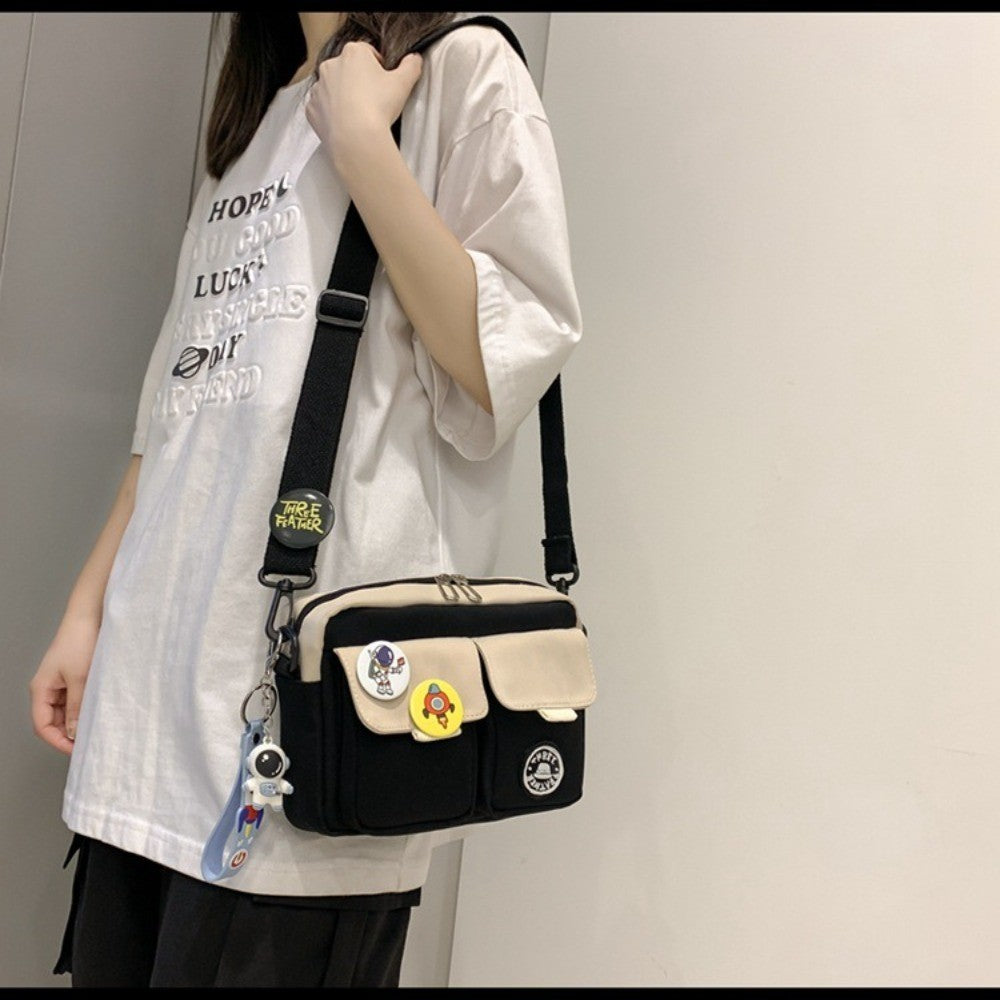 Fashion Versatile Men's Crossbody Bag Large Capacity Japanese Style Shoulder Bag Retro with Pendant Messenger Bag Unisex