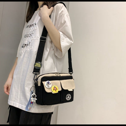 Fashion Versatile Men's Crossbody Bag Large Capacity Japanese Style Shoulder Bag Retro with Pendant Messenger Bag Unisex