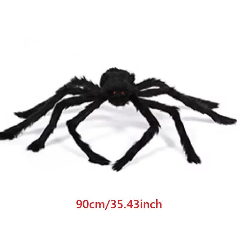 Giant Black Plush Spider Halloween Decoration 30-200cm Horror Haunted House Props Indoor Outdoor Party Scary Decor